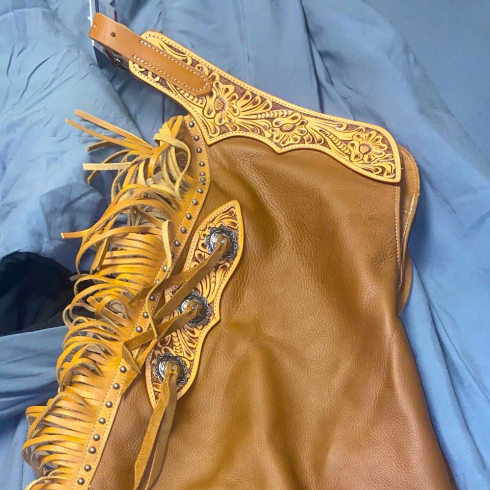 Custom tooled cowboy chinks